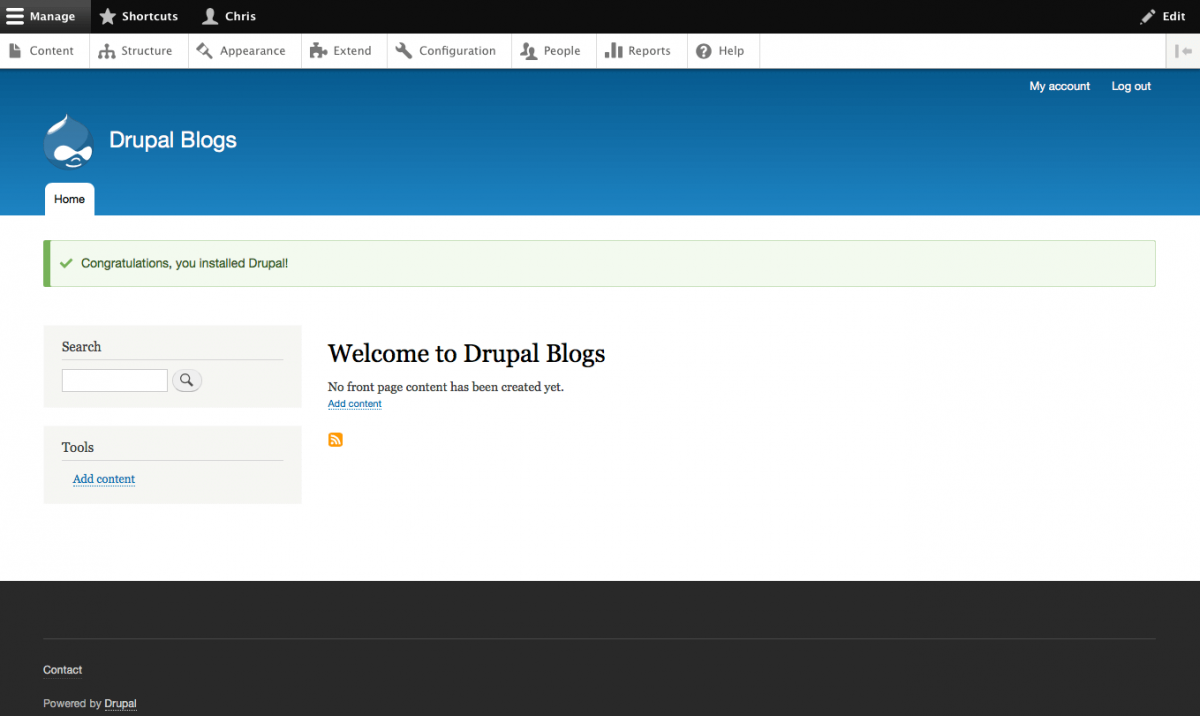 Drupal 8 post install landing page