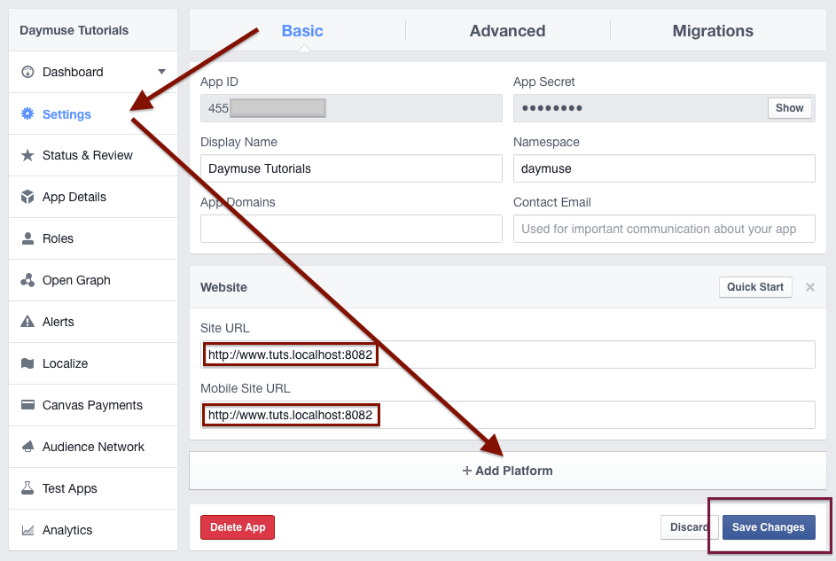 Facebook App Connect URL Settings for Drupal Simple FB Connect module tutorial