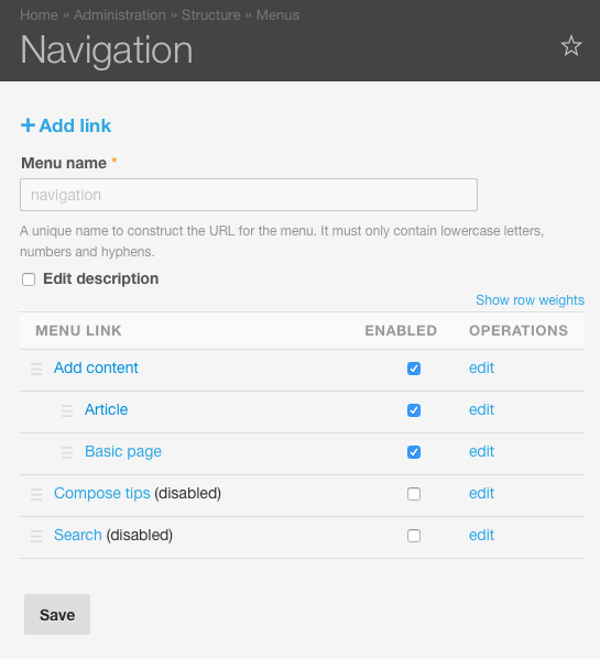 Drupal 7 Меню Edit, ссылки с упрощенным Admin Menu