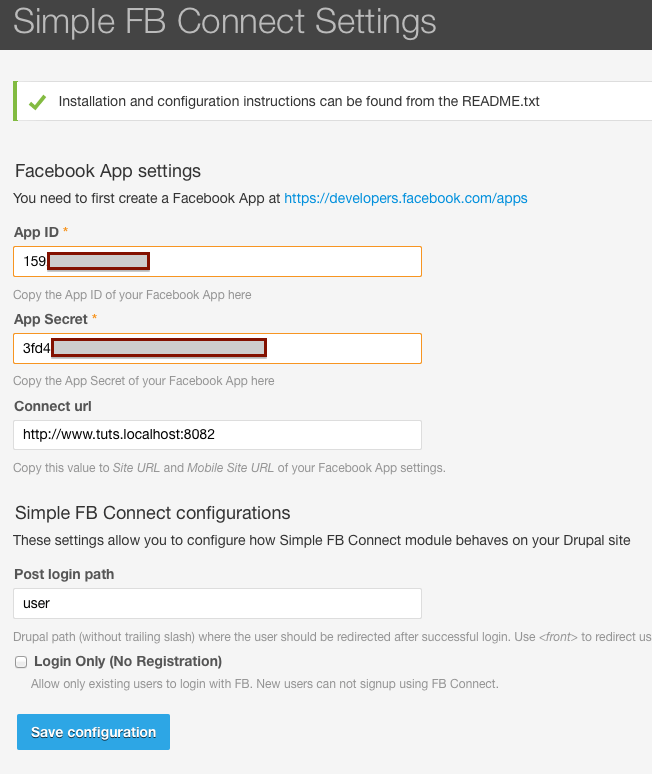 Simple FB Connect Module Configuration