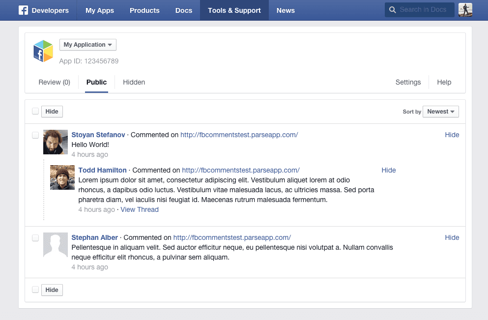 Facebook Comment App Moderation