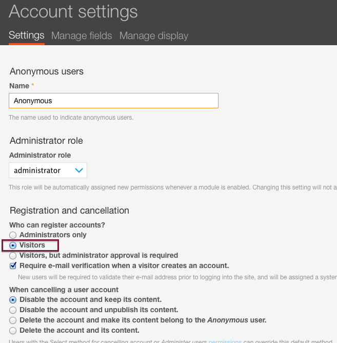 Facebook User Account Settings config for Drupal login