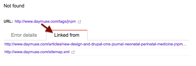 Find the source of broken internal links with Google Webmaster Tools
