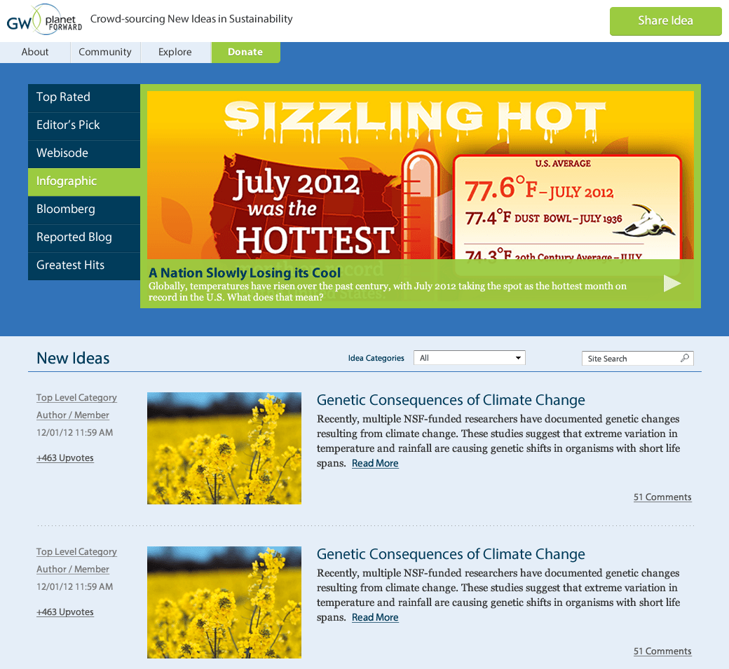 First PlanetForward Mockup Design for Homepage