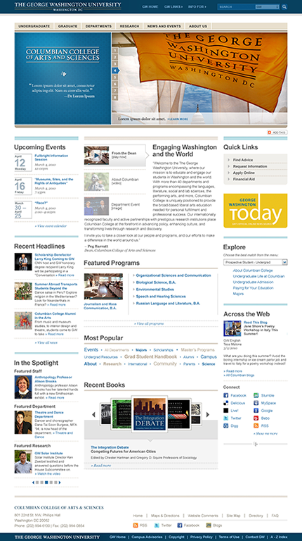 GW's Universal Web Presence Design System Mockup