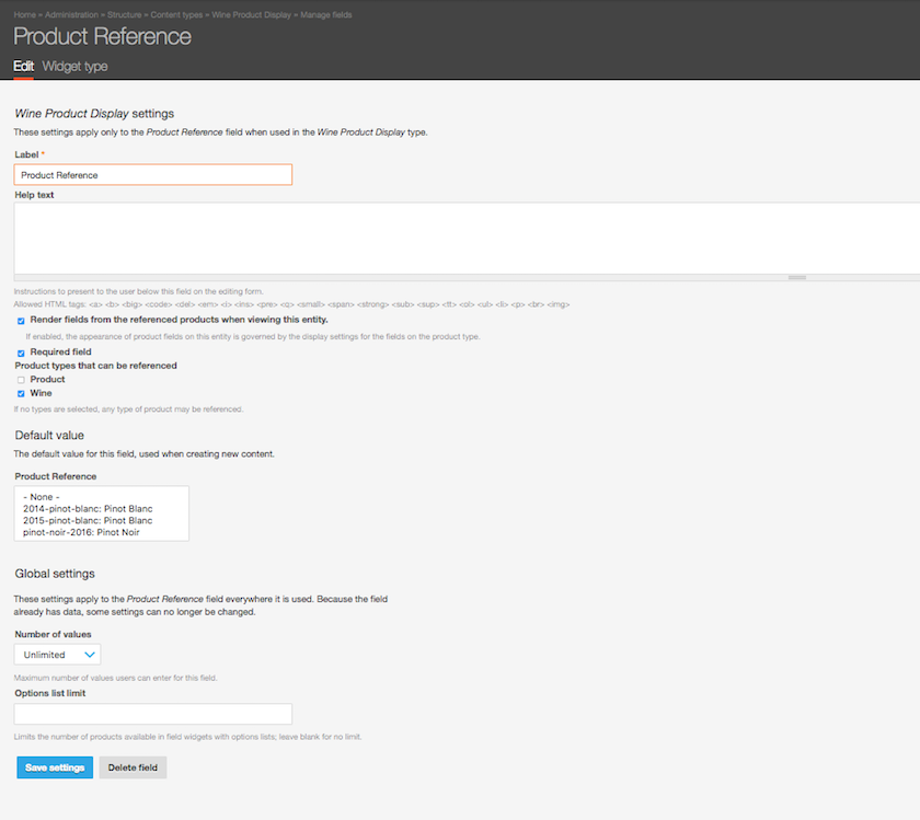 Drupal Commerce, Product Reference Field Configuration