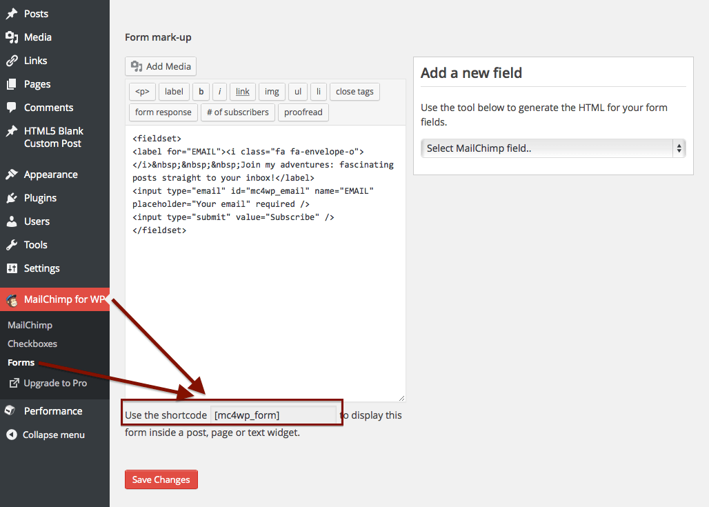 Hello Bar MailChimp for WordPress Plugin Shortcode
